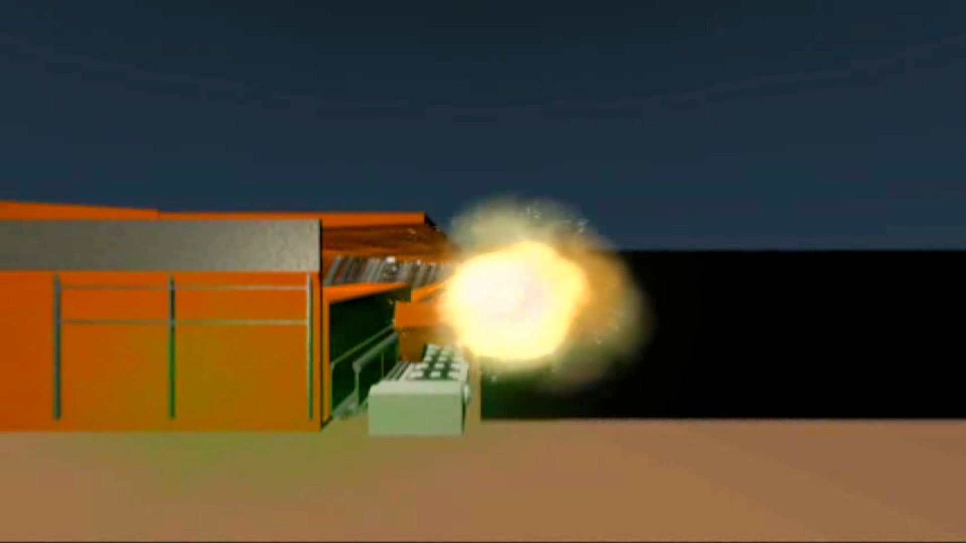 Illustration of mine equipment and an explosion