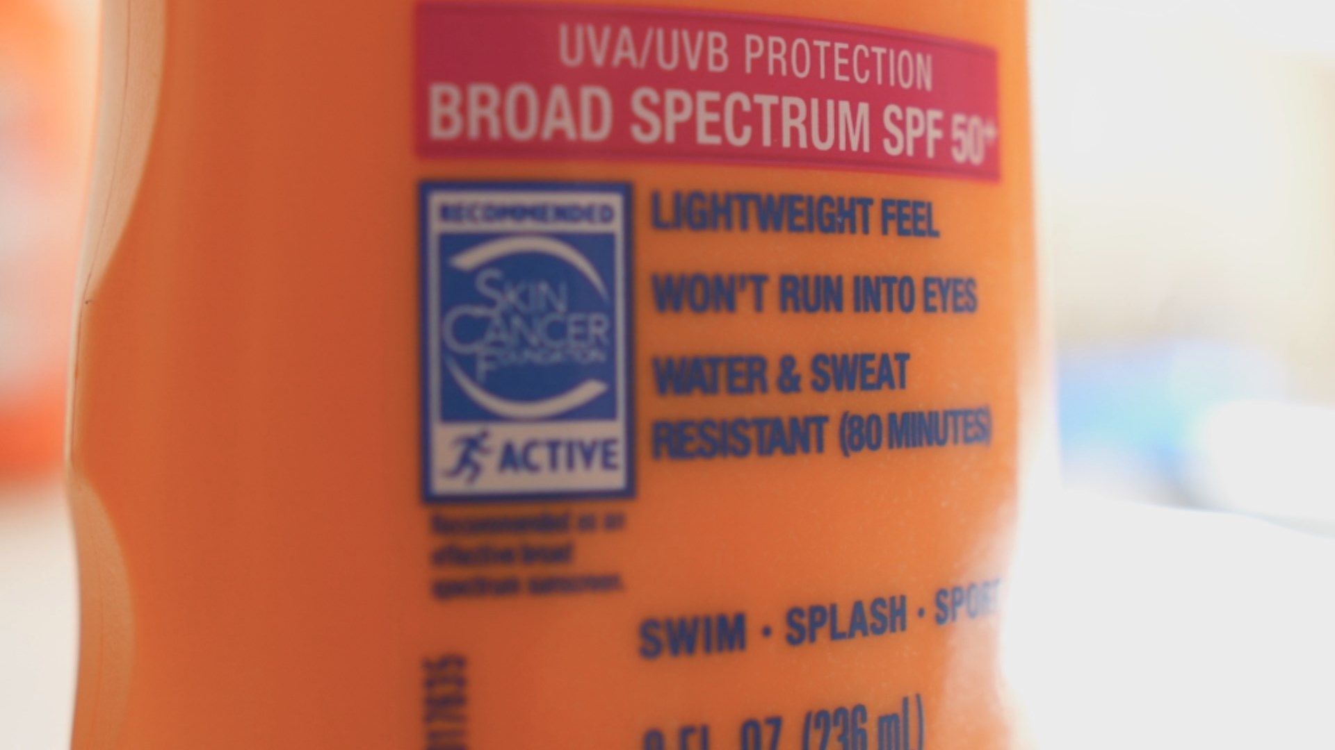 Label on a bottle of sunscreen
